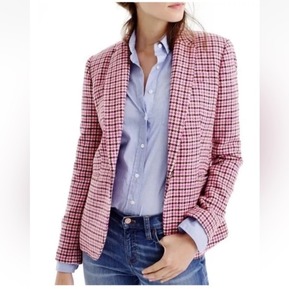 J. Crew Pink and Red Checkered Blazer